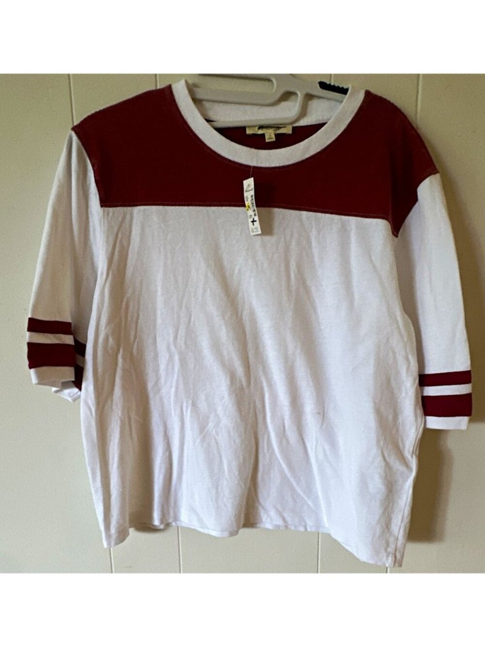 Madewell Womens L White Burgundy Striped Crew Neck Jersey Cotton Tee Pullover